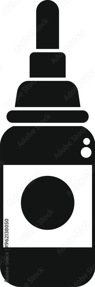 Black silhouette icon of a nasal spray dropper bottle dispensing medicine Black silhouette icon of a nasal spray dropper bottle dispensing medicine