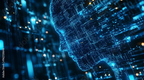 Futuristic Fusion: Human Face with AI and Digital Technology Light