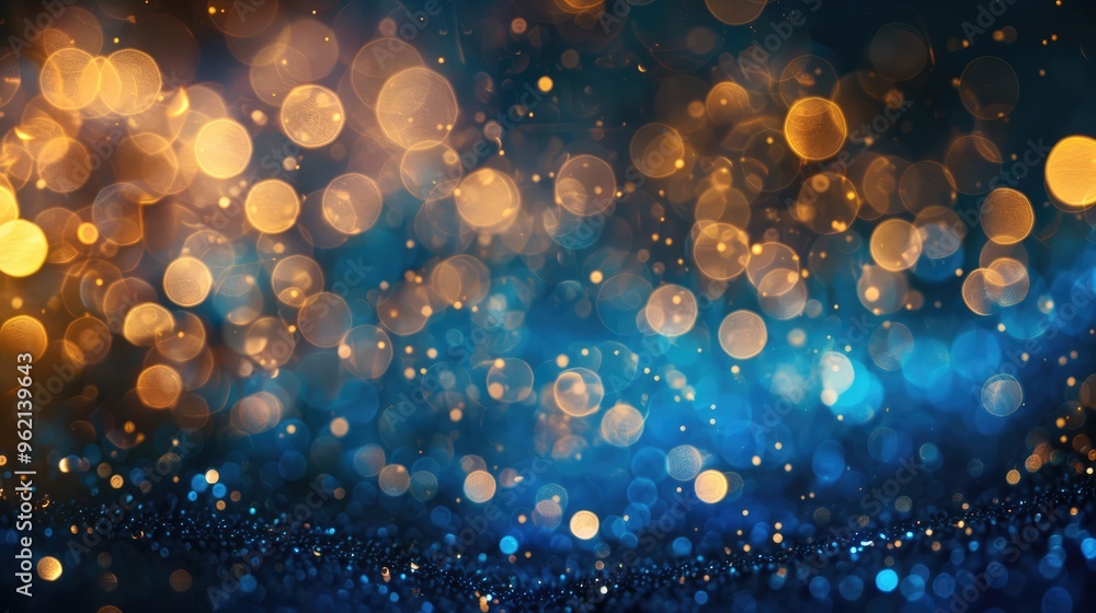 Abstract blue and golden bokeh background with sparkling circles. Abstract blue and golden bokeh background with sparkling circles.
