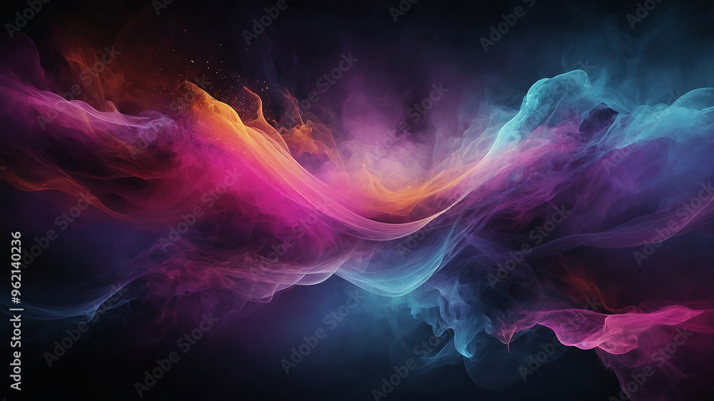 Vibrant abstract colorful waves of smoke blending seamlessly in dark background like flowing energy. Vibrant abstract colorful waves of smoke blending seamlessly in dark background like flowing energy.