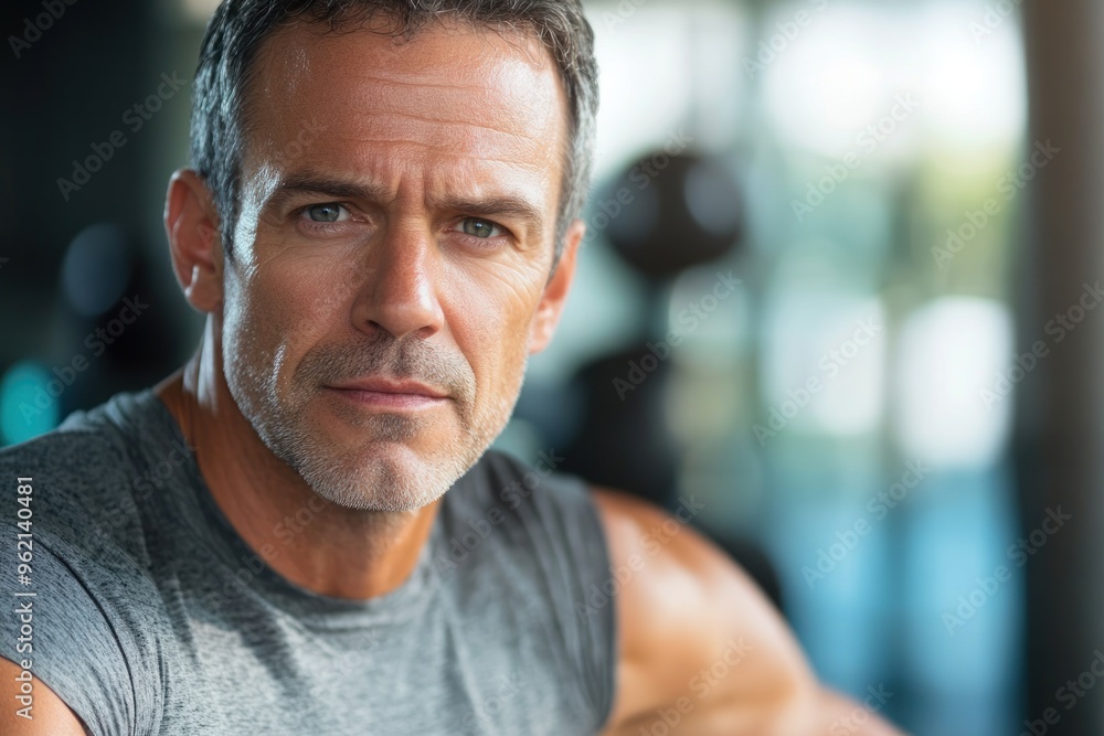 middle age man taking a break from an intense workout middle age man taking a break from an intense workout
