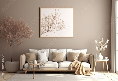 3d rendered Minimal style Modern living room interior design with sofa