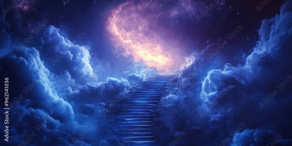 Fototapeta premium Stairway to Heaven in a Starry Night Sky with Clouds