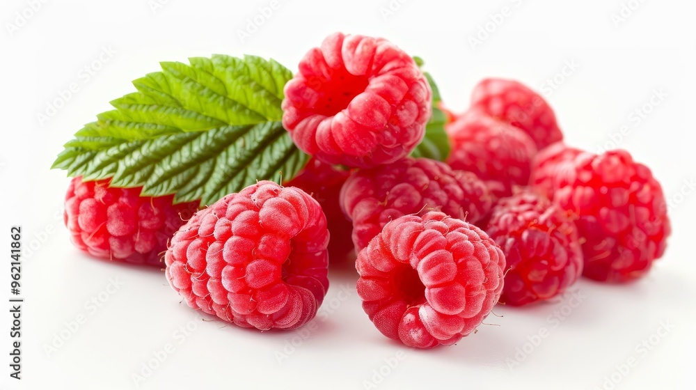 vibrant raspberries with leaf on white background fresh fruit still life food photography vibrant raspberries with leaf on white background fresh fruit still life food photography