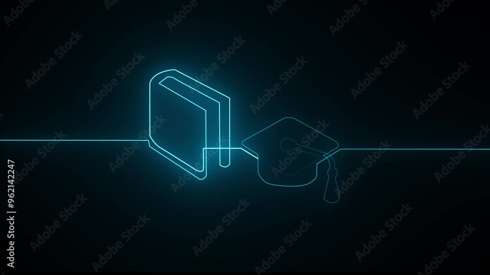 Light blue neon line Graduation cap icon isolated on background. Graduation hat with tassel on. Graduation certificate with 4k video Light blue neon line Graduation cap icon isolated on background. Graduation hat with tassel on. Graduation certificate with 4k video
