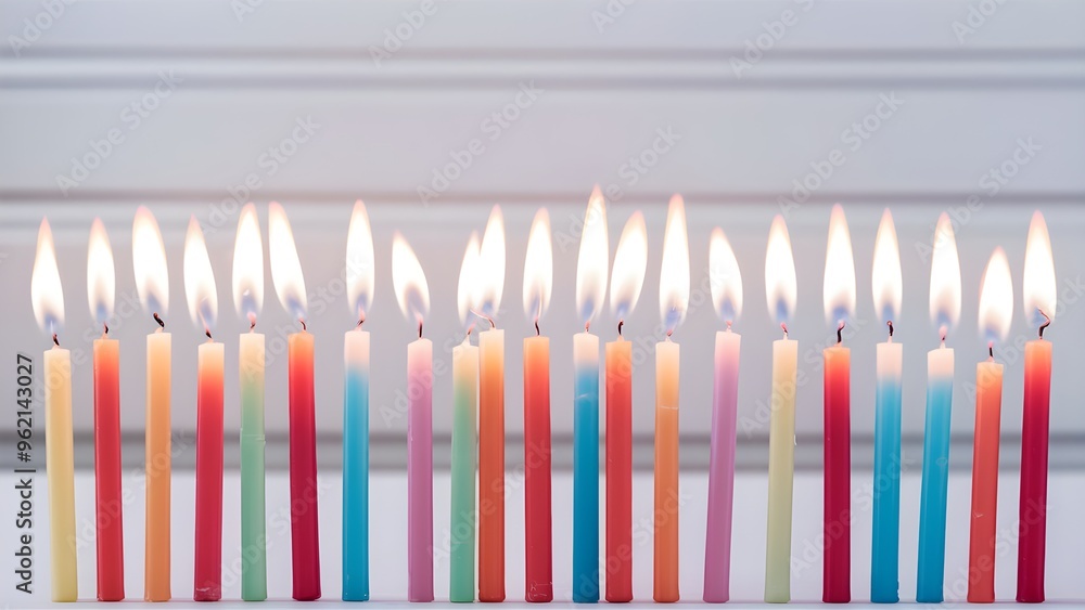 birthday candles in a row isolated with copy space background. birthday candles in a row isolated with copy space background.