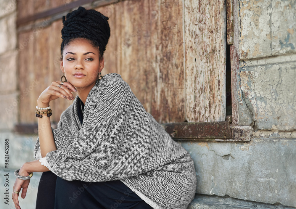 Thinking, entrepreneur and business woman in city for art curator