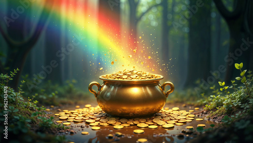 Gold pot end of the rainbow - Generative AI photo