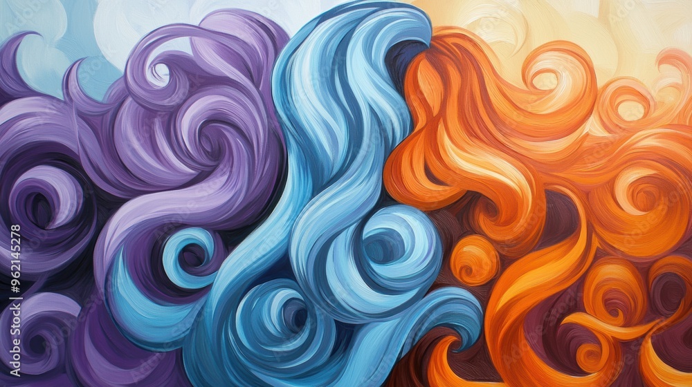 Colorful abstract oil painting of swirling shapes vibrant textures Colorful abstract oil painting of swirling shapes vibrant textures