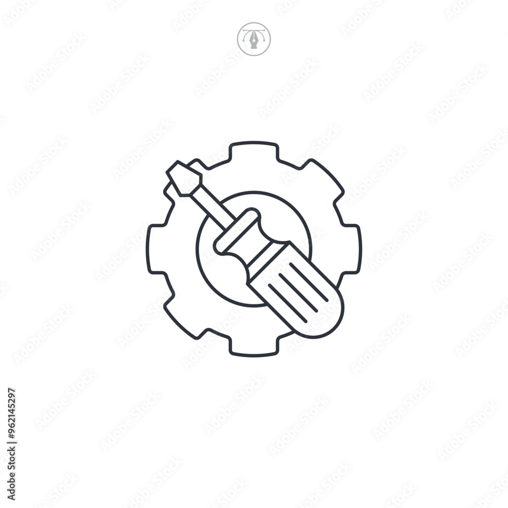 Gear with screwdriver, Service tool icon symbol vector illustration isolated on white background
