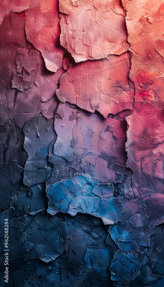 Naklejka premium Abstract texture with vibrant colors and cracked paint layers creating a stunning visual effect.