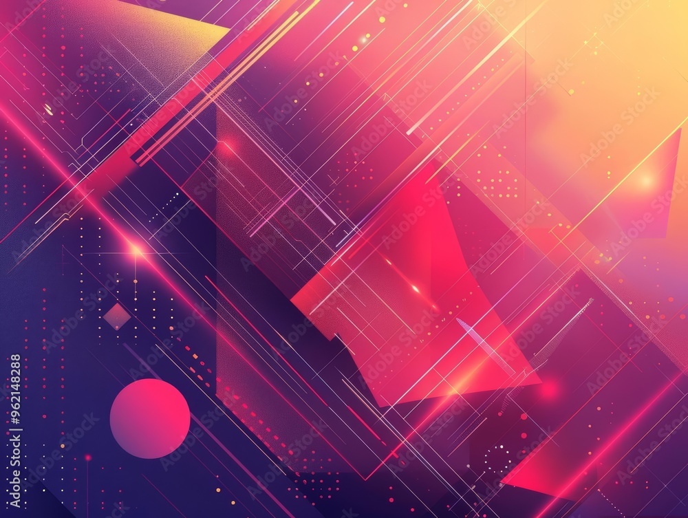 Obraz premium Abstract vibrant design featuring geometric shapes, bold colors, and dynamic lines creating a visually striking composition.