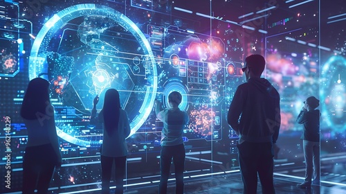 Wallpaper Mural Team of programmers collaborating on AI and machine learning projects, with digital tools and displays. Torontodigital.ca