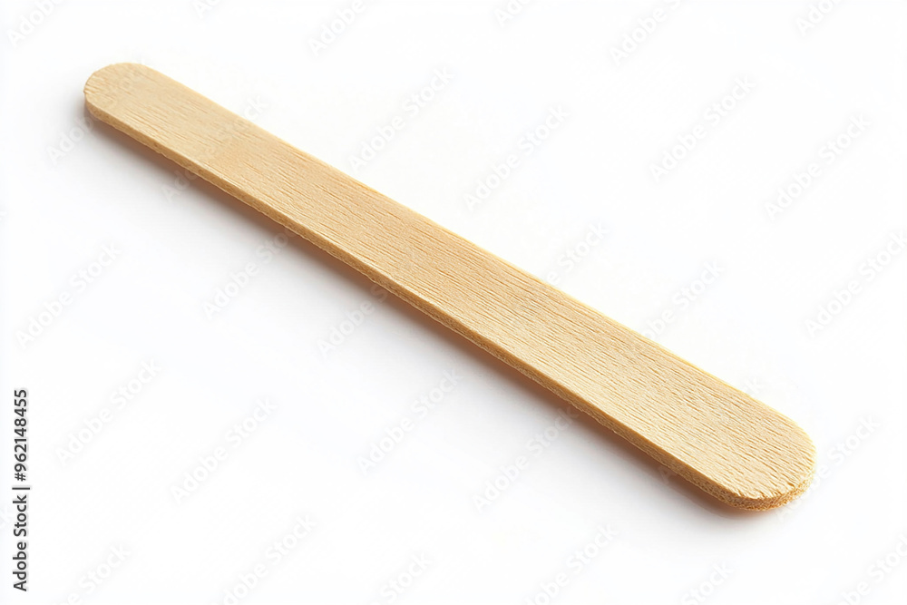 A flat wooden popsicle stick isolated on a white background A flat wooden popsicle stick isolated on a white background