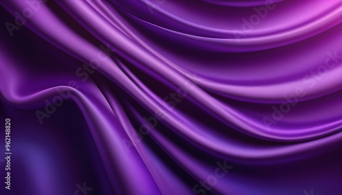 Abstract purple gradient background with layers of silk folded drapery. Wavy purple fabric texture with rich folds and depth