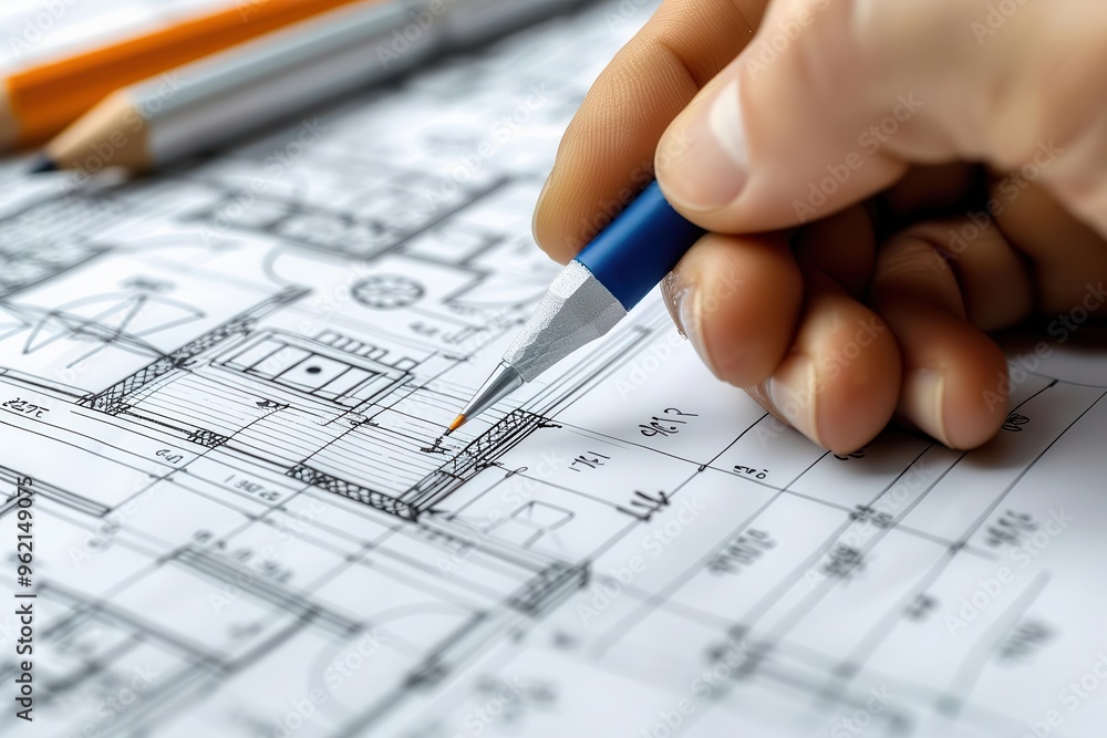 Architect drawing plans for a new building Architect drawing plans for a new building