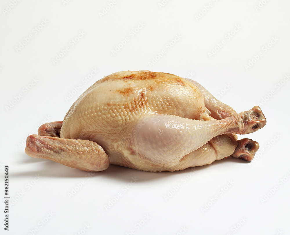 A raw, whole chicken, in a photorealistic style, on a white background A raw, whole chicken, in a photorealistic style, on a white background