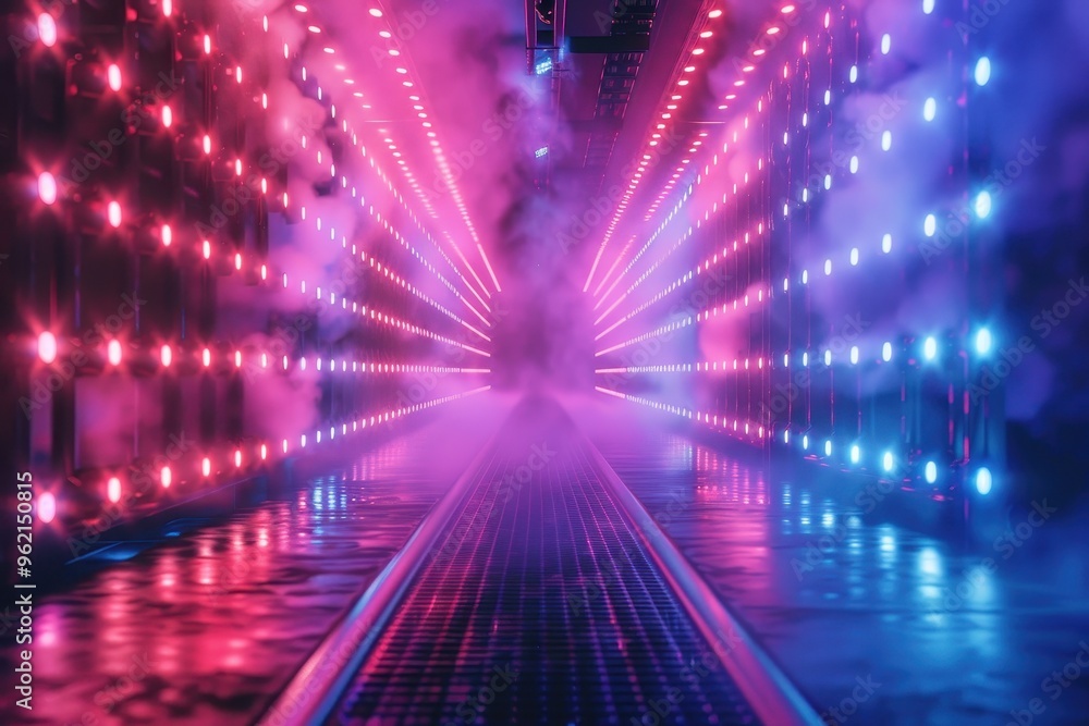 Obraz premium Neon Lights Tunnel with Smoke
