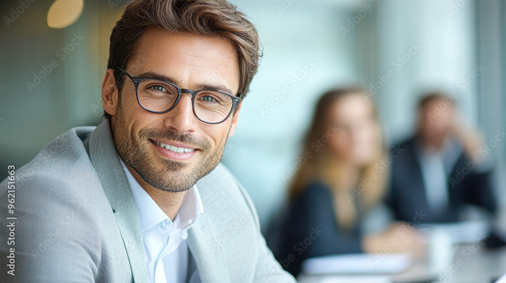 A man wearing glasses is smiling at the camera A man wearing glasses is smiling at the camera
