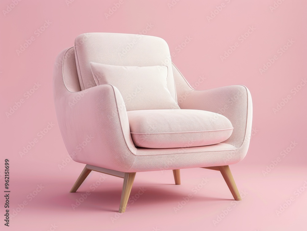 Pink Armchair with Pillow on Pink Backgr Pink Armchair with Pillow on Pink Backgr