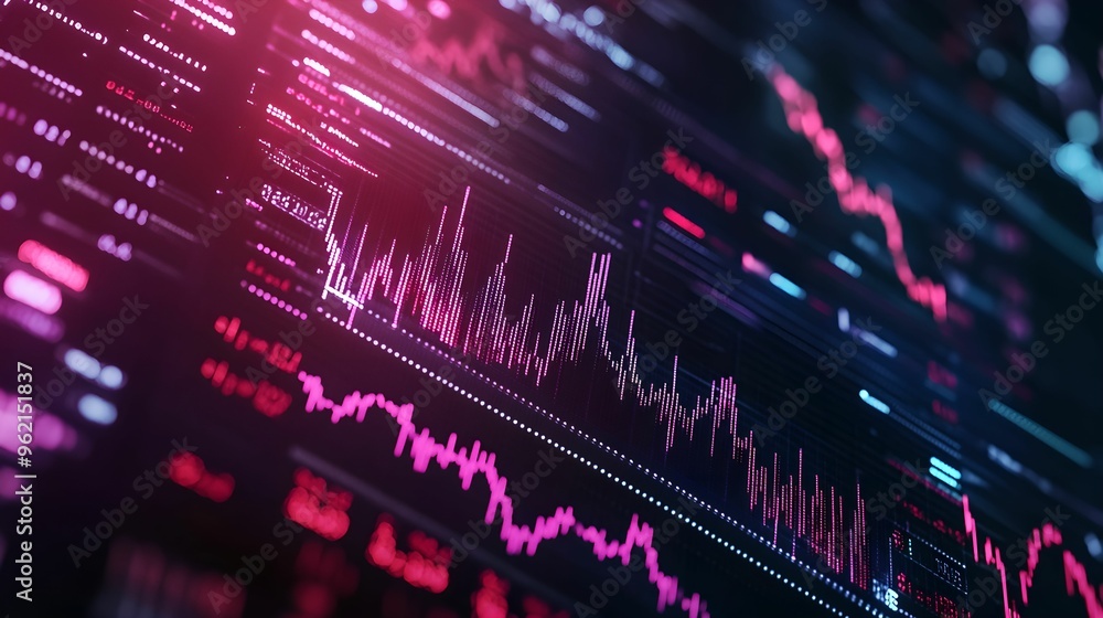 Stock Market Data on Digital Screen, Chart, Numbers, Indicators, UI Stock Market Data on Digital Screen, Chart, Numbers, Indicators, UI