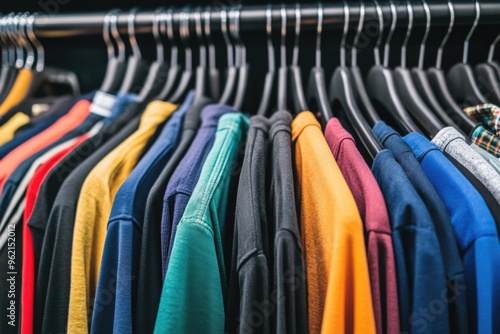 Wallpaper Mural Colorful t-shirts hanging on a clothing rack in a retail store display Torontodigital.ca