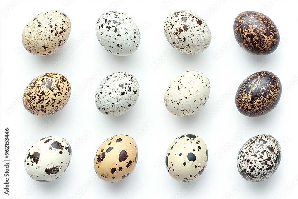 Obraz premium A set of realistic quail eggs isolated on a white background