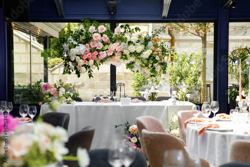 Beautiful flowers decorated, Served tables, wedding decor, Premium catering, wedding buffet, party or wedding, Celebration concept, Table setting, gala reception, corporate birthday party event,