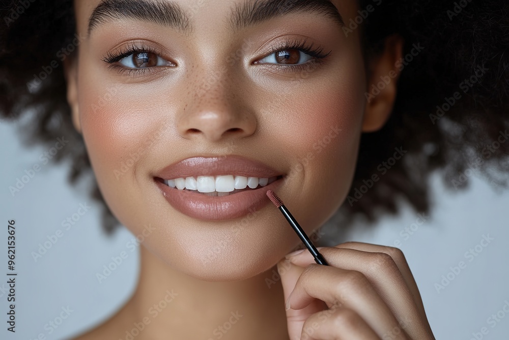 Woman applying lip liner, beauty concept with focus on lips Woman applying lip liner, beauty concept with focus on lips