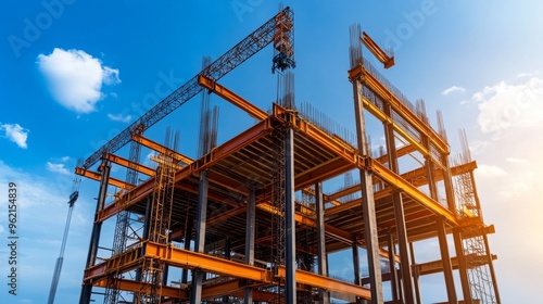 Construction Site Building Steel Structure Under Construction Sky