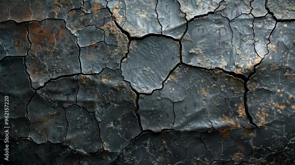 Close-up of a textured surface with cracked paint and dark tones, ideal for backgrounds and abstract art. Close-up of a textured surface with cracked paint and dark tones, ideal for backgrounds and abstract art.