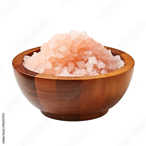 Himalayan coarse salt in black bowl isolated on transparent and white background