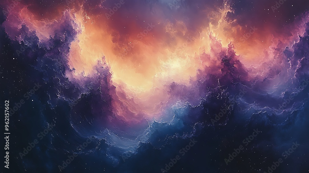 A stunning abstract space background featuring swirling clouds of pink, orange, blue, and purple hues with a bright light source in the center. A stunning abstract space background featuring swirling clouds of pink, orange, blue, and purple hues with a bright light source in the center.