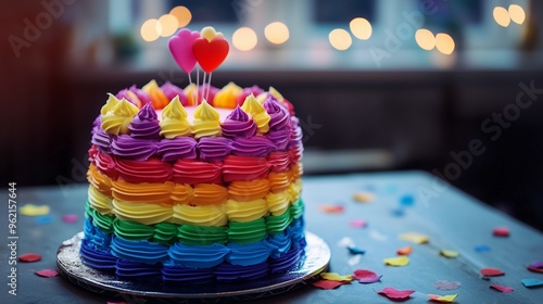 Cake in rainbow colors. Confectionery, sweets. LGBT theme. photo