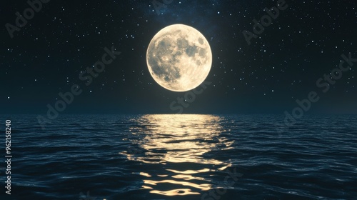 Serene moonlit night tranquil ocean