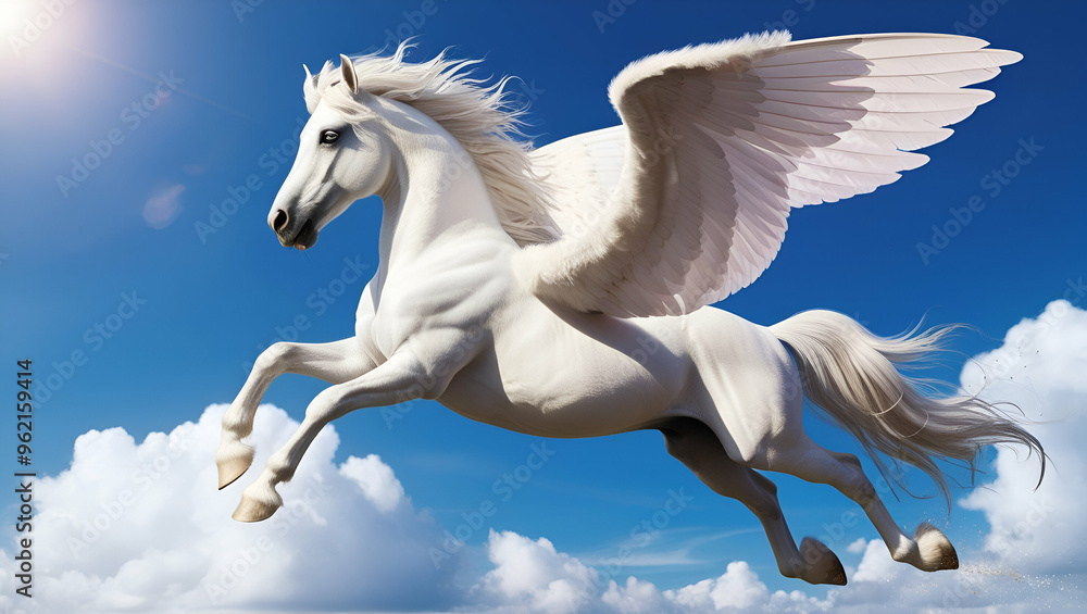 Flying right winged unicorn pure white wings with a little gray tai ai generative Flying right winged unicorn pure white wings with a little gray tai ai generative