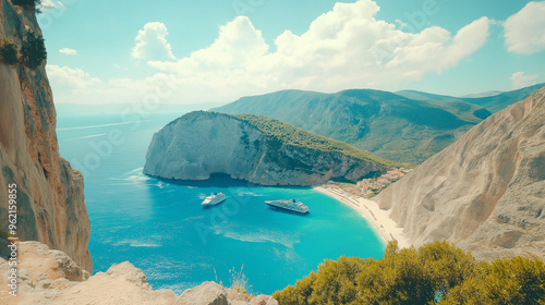 Navagio Beach is beautiful, the sky is clear, the sea water is beautiful, the beach is beautiful, the weather is good.