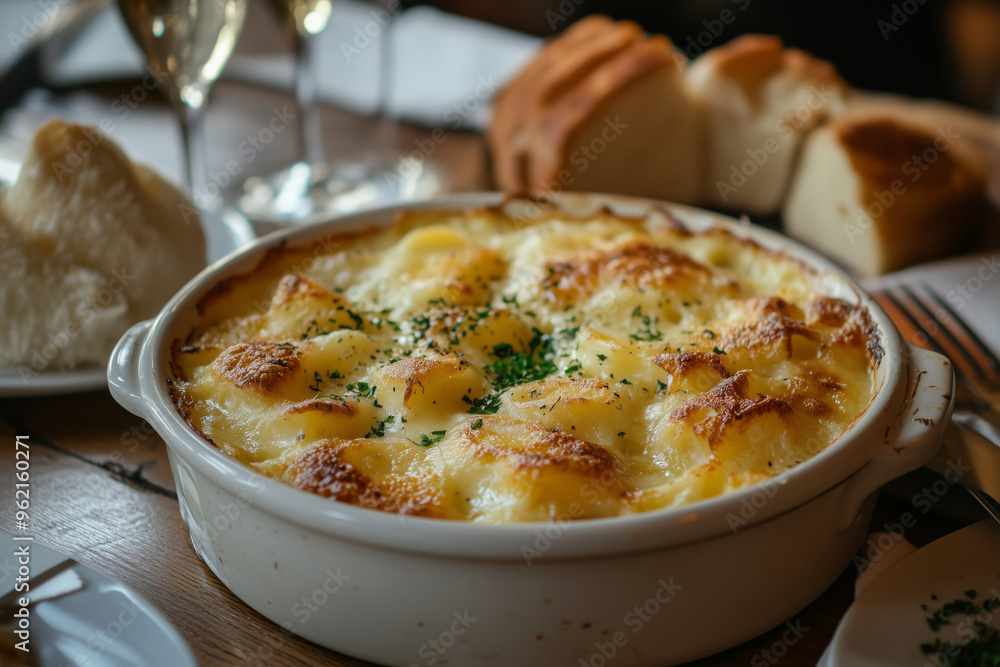 Indulge in a creamy tartiflette served with warm bread, a heartfelt dish from the French Alps perfect for cozy gatherings Indulge in a creamy tartiflette served with warm bread, a heartfelt dish from the French Alps perfect for cozy gatherings