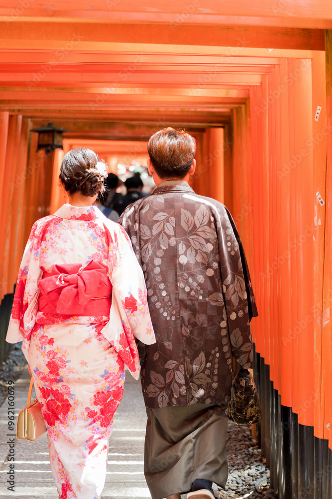 A couple wearing Japanese Kimono in Kyoto, Japan. A couple wearing Japanese Kimono in Kyoto, Japan.