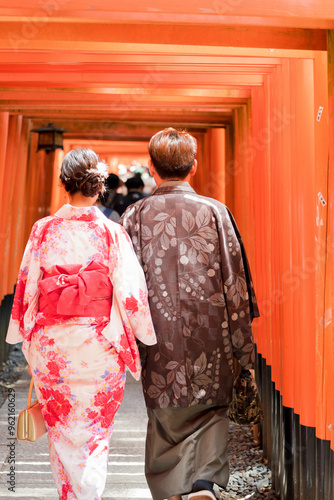 A couple wearing Japanese Kimono in Kyoto, Japan.