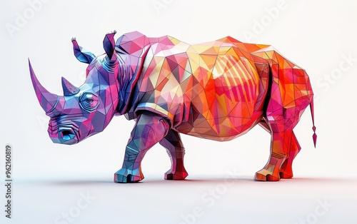 Colorful Low Poly Rhino Illustration