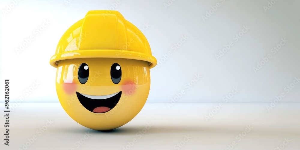 A cheerful yellow construction worker emoji with a hard hat symbolizes positivity and safety in the construction industry, representing teamwork and diligent efforts on building sites A cheerful yellow construction worker emoji with a hard hat symbolizes positivity and safety in the construction industry, representing teamwork and diligent efforts on building sites