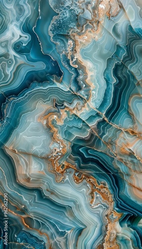 Stunning abstract design featuring swirling turquoise, blue, and gold patterns resembling natural stone or marble.