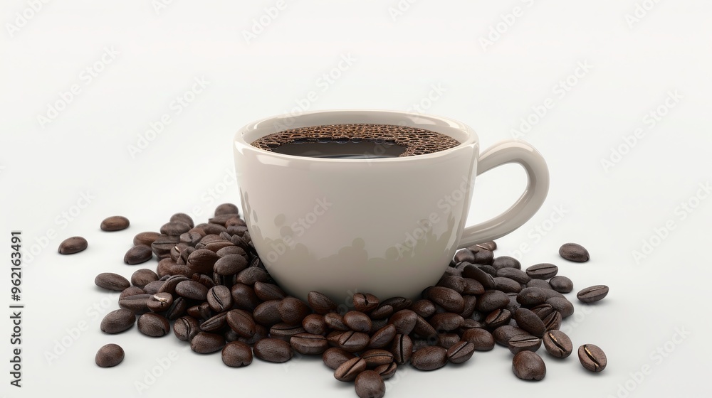 Coffee Cup and Beans on White Background Coffee Cup and Beans on White Background