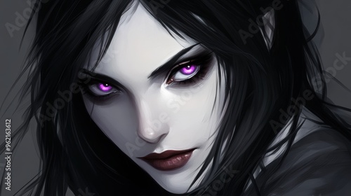 Wallpaper Mural Mysterious fantasy woman with piercing purple eyes dark hair Torontodigital.ca