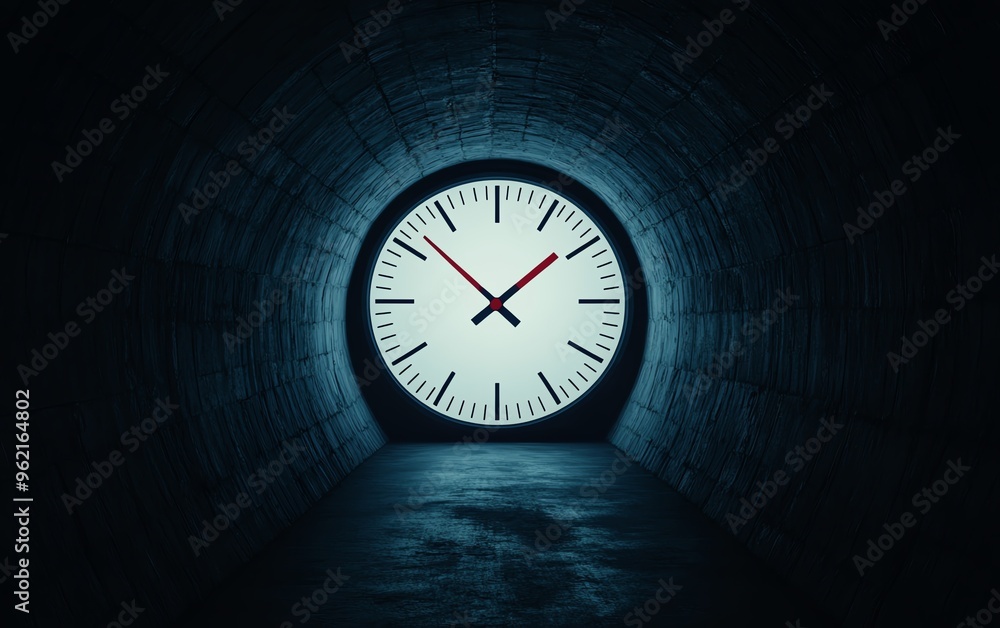 custom made wallpaper toronto digitalClock face in a dark tunnel, symbolizing the passage of time.