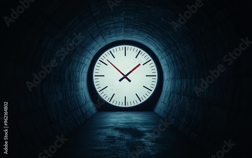 Wallpaper Mural Clock face in a dark tunnel, symbolizing the passage of time. Torontodigital.ca