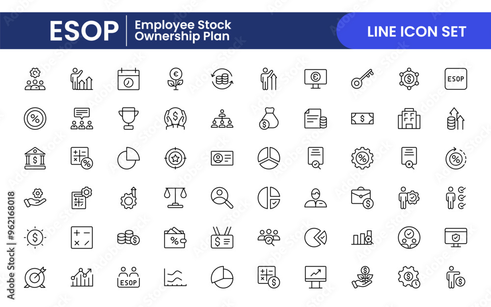 Outline icons about ESOP employee stock ownership plan. Contains such icons as company, win-win, scheme and benefits. Outline icons about ESOP employee stock ownership plan. Contains such icons as company, win-win, scheme and benefits.
