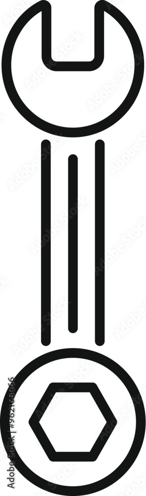 Simple outline design of a wrench and nut fastening tool, perfect for diy, construction, and repair projects Simple outline design of a wrench and nut fastening tool, perfect for diy, construction, and repair projects