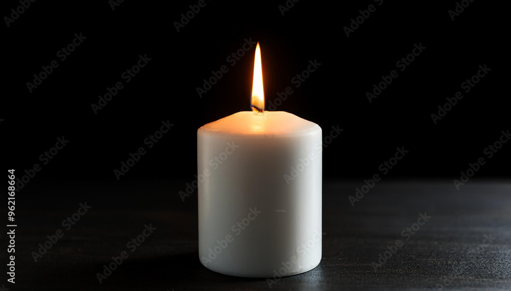 White burning candle on black background. White burning candle on black background.